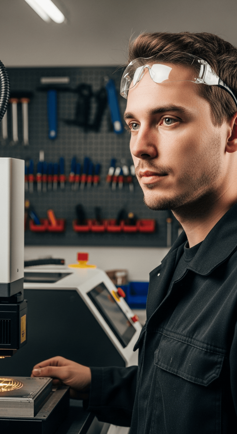 Marco neben der Laseranlage