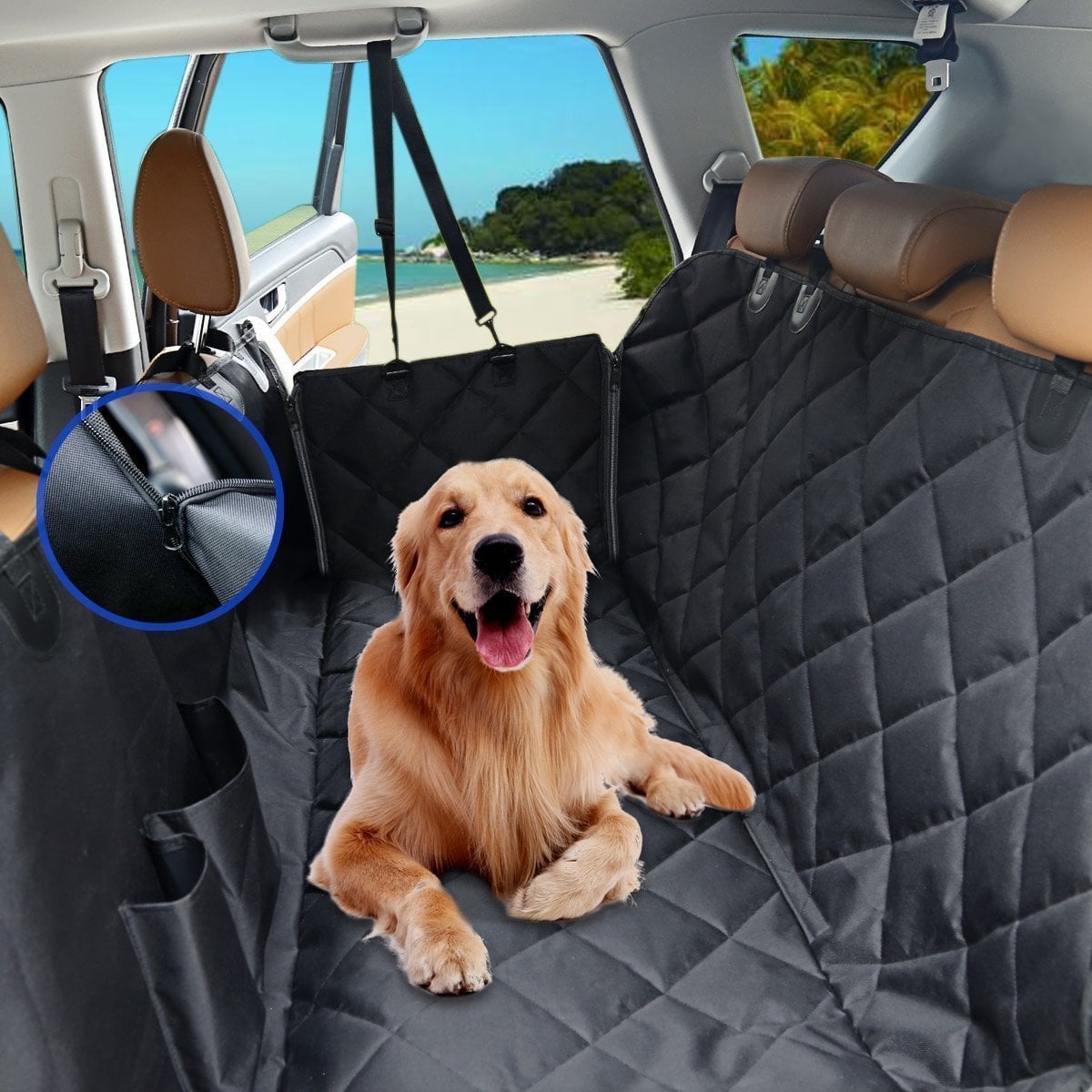 Auto Hundedecke Deluxe Wasserfest mit Reissverschluss & Sichtfenster